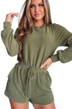 Pickle Green Corded Pullover Long Sleeve Drawstring Romper