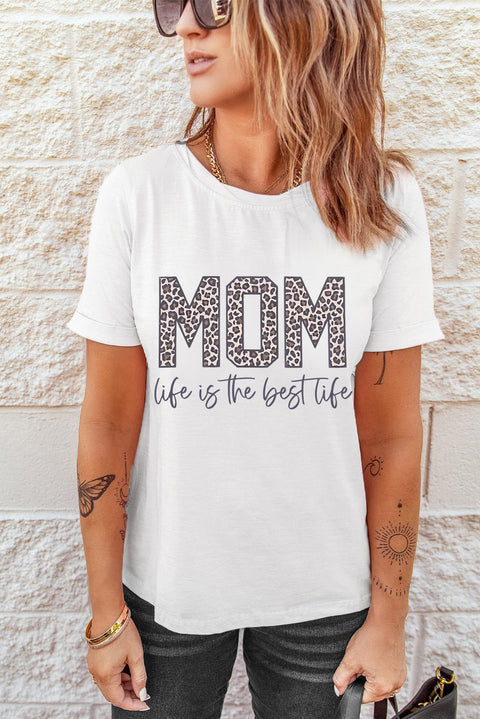 MOM life is the best life Leopard Print Graphic T Shirt