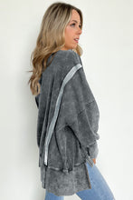 Acid Wash Relaxed Fit Seamed Pullover Sweatshirt with Slits