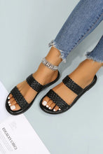 Black Braided Double Band Leathered Flat Slippers