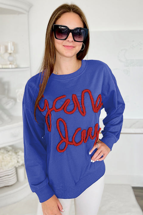 Dark Blue Tinsel Game Day Drop Shoulder Graphic Sweatshirt