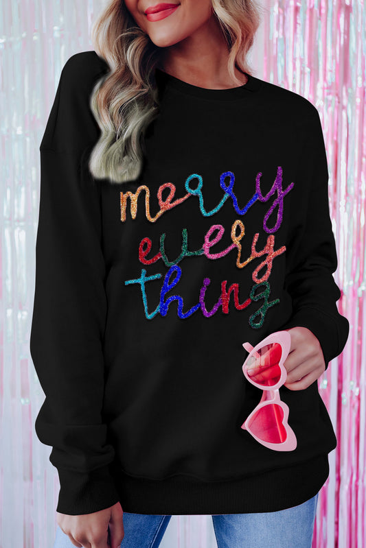 Black Merry Every Thing Glitter Slogan Sweatshirt