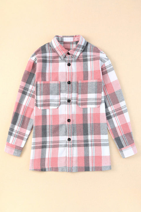 Pink Plaid Button Up Patch Pocket Shirt