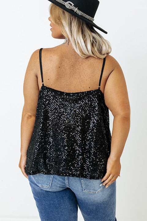 Plus Size Drape Neck Sequin Tank Top