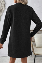 Black Solid Color Textured Long Sleeve Shift Dress