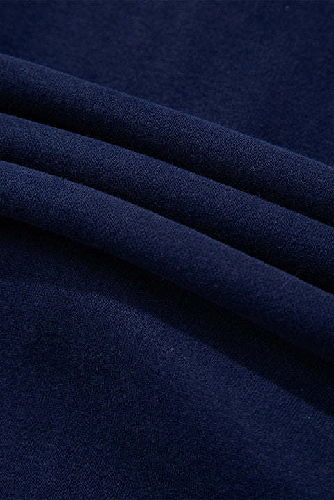 Navy Blue Solid Color Fleece Lined Zip up Hoodie