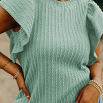 Moonlight Jade Solid Color Textured Flutter Sleeve Top