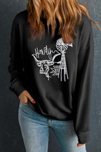 Black Embroidered Howdy Cow Western Graphic Crew Neck Sweatshirt