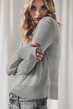 Gray Solid Color Thumbhole Sleeve Ribbed Edge Sweater