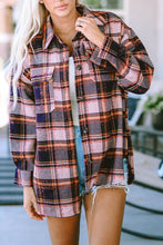 Red Oversized Flap Pockets Plaid Shacket with Slits