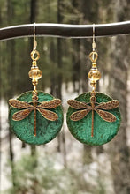 Dark Green Retro Dragonfly Hook Drop Earrings