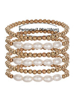 Gold Plated Pearl Beaded 6 Pcs Bracelet Set