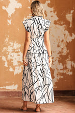 Abstract Vein Print V Neck Ruffle Maxi Dress