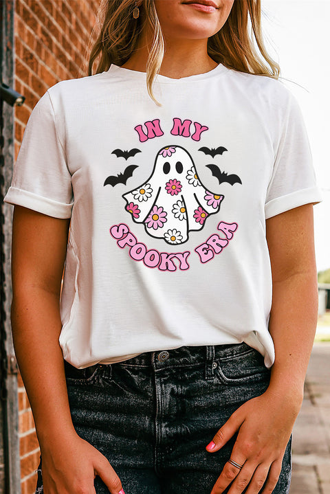 Camiseta blanca con gráfico de fantasma de Halloween EN MI ERA SPOOKY