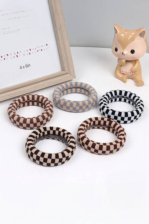 Black Checkered Print Nylon Elastic Hair Tie