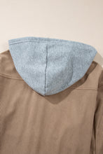 Pale Khaki Hooded Drawstring Pockets Corduroy Shacket