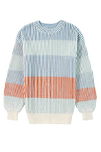 Multicolour Colorblock Textured Knit Bubble Sleeve Sweater