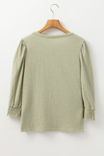 Laurel Green Textured Round Neck Half Sleeve Blouse