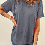 Gray Casual Plain Crew Neck Tee