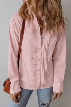 Light Pink Pleated Button-Up Loose Fit Casual Shirt