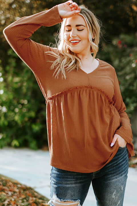 Plus Size Ruffled Waffle Knit Top