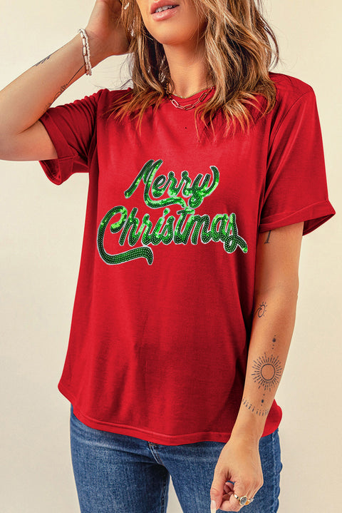 Red Merry Christmas Graphic Crewneck T Shirt