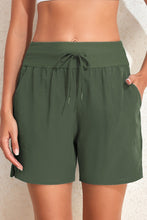 Green Solid Pocketed Drawstring High Waist Swim Bottom