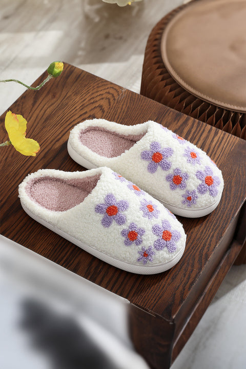 Tillandsia Purple Cute Floral Printed Plush Home Slippers