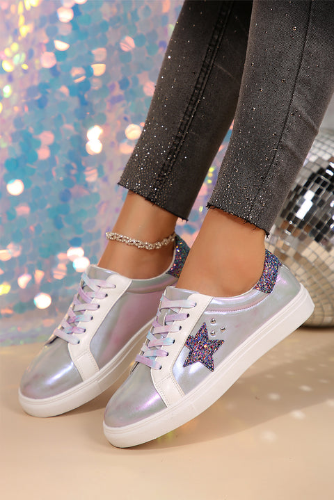 Silvery Star Sequin Patchwork Criss Cross Casual Shoes