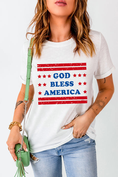 White GOD BLESS AMERICAN Star and Stripe Graphic Tee