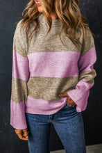 Rose Stripe Crew Neck Wide Sleeve Colorblock Sweater