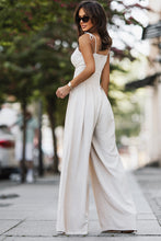 Beige Spaghetti Straps Pleated High Waist Wide Leg Jumpsuit