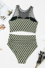 Green Dotted Mesh Plaid Patchwork High Waisted Bikini