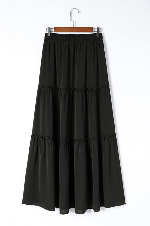 Frill Tiered Drawstring Waist Maxi Skirt