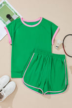 Bright Green Two Tone Contrast Textured Crewneck Tee and Shorts Set