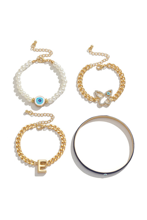 Gold 4pcs Pearled Chain Bracelet Set