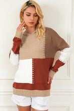 Brown Color Block Kangaroo Pocket Hooded Sweater