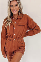 Gold Flame Long Sleeve Snap Buttons Distressed Denim Romper