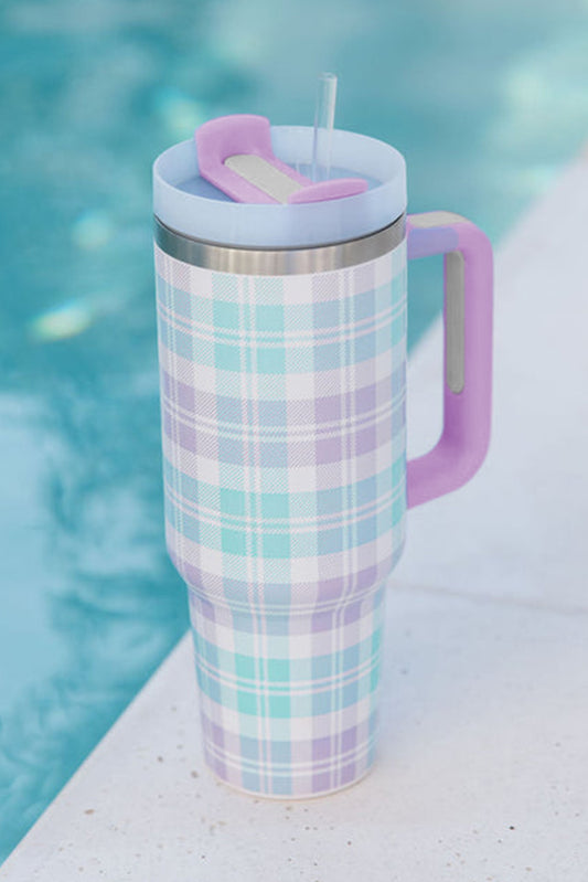 Orchid Petal Plaid Print Handle Large Vacuum Cup 40oz