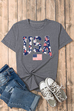 Gray Blooming USA Flag Print Casual T Shirt