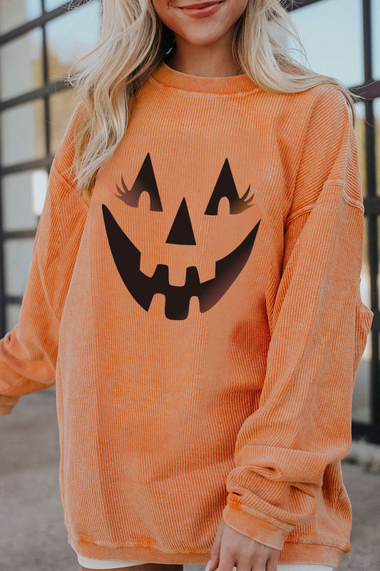 Orange Pumpkin Smile Face Graphic Sweatshirt