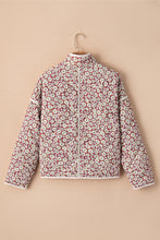 Pink Floral Print Contrast Edge Stand Neck Coat