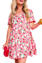 Multicolour Flower Print Scalloped Short Sleeve Ruffled Dress