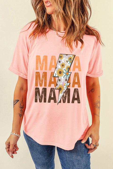 Pink MAMA Sunflower Bolt Graphic T Shirt