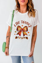 White GIVE THANKS Bowknot Graphic Cuffed Sleeve T Shirt