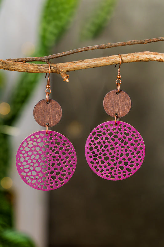 Hollow Out Wooden Round Drop Earrings