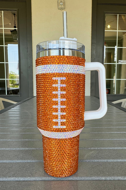 Orange Rhinestone Rugby Football Handle Vacuum Cup 40oz