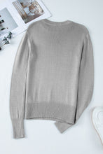 Gray Solid Color Thumbhole Sleeve Ribbed Edge Sweater