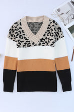 Khaki Leopard Color Block Long Sleeve Sweater