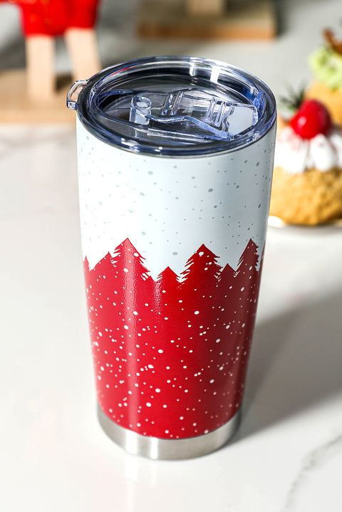 Fiery Red Christmas Tree Elk Print Stainless Steel Tumbler 20 OZ